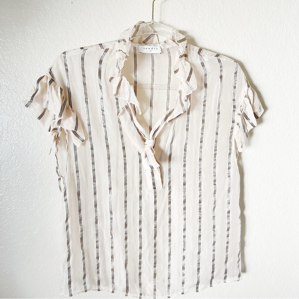 SANDRO Striped Mock Neck Blouse size small - Picture 4 of 11